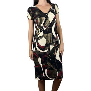 Joseph Ribkoff Faux Wrap Knee Length V Neck Abstract Dress Womens Size 10 Career